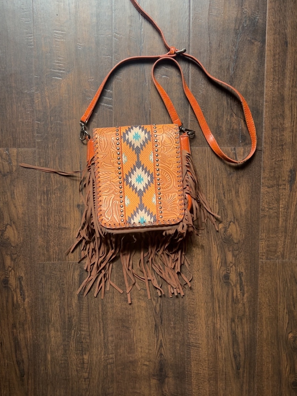 Southwestern Fringe Crossbody Bag in Cognac